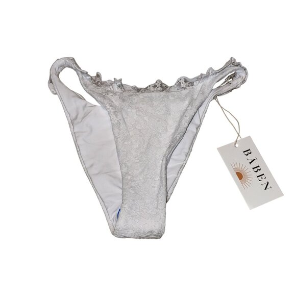 NWT Baben Bardot White Floral Lace Ruffle Swim Bikini Bottoms Women's X-Small XS - Picture 1 of 6
